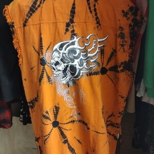 Men's Orange & Black Tie-Dye Overshirt Vest